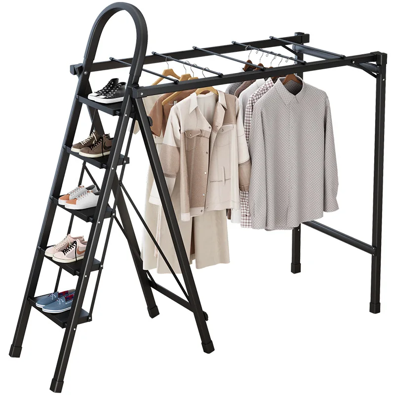 Thickened folding and drying ladder, household herringbone ladder, storage rack, 5-step staircase, folding and drying clothes, a