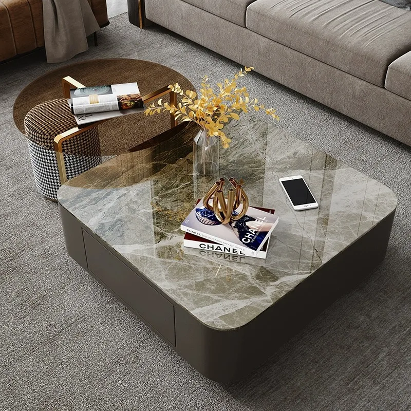 Italian Coffee Table Marble Top Minimilist Modern Design Living Room Floor Coffee Cabinet Solid Wood Storage Tavolino Furniture