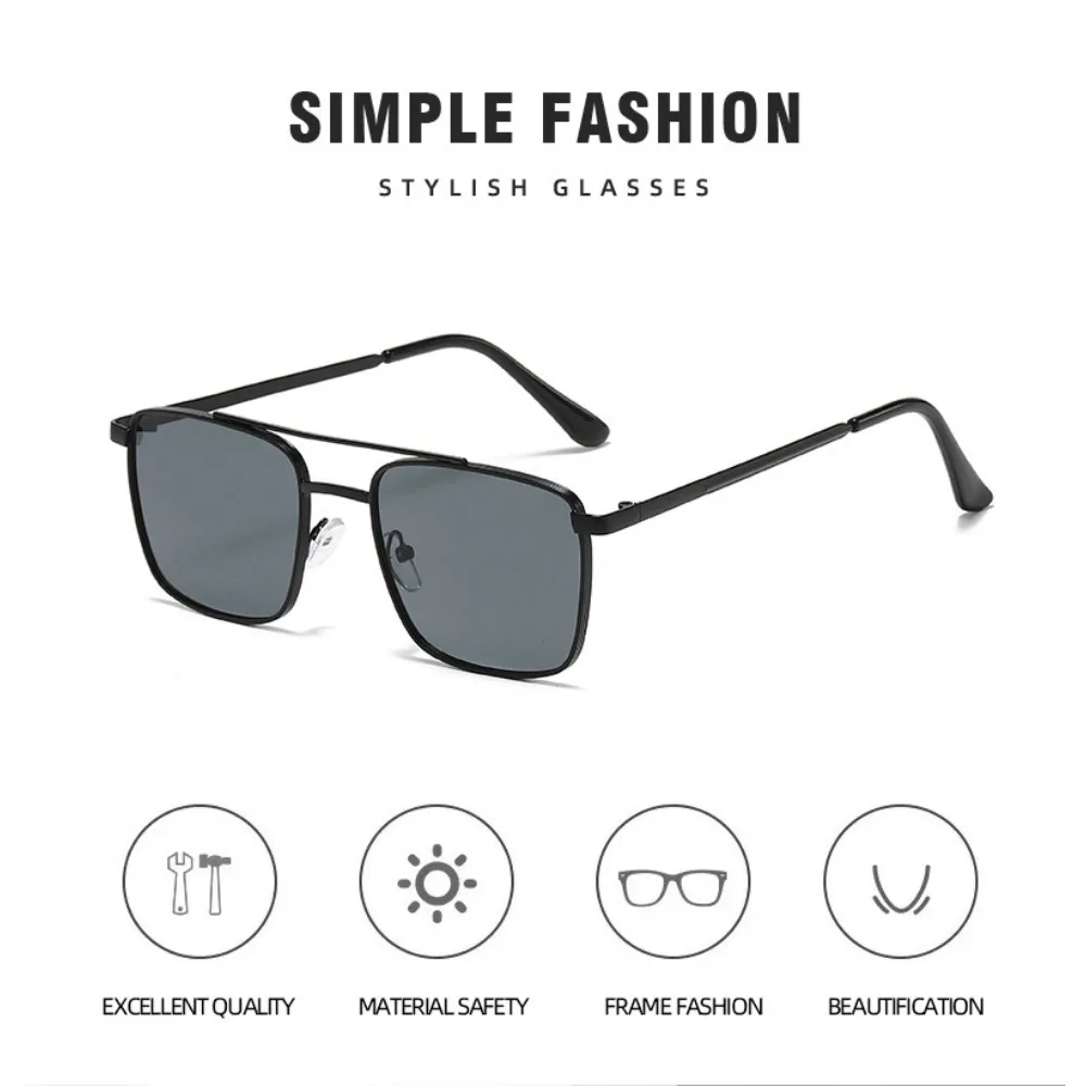 Modische Outdoor-Sonnenbrille für Damen mit quadratischem Metallrahmen, klassische Doppelstrahlbrille – Detail 6