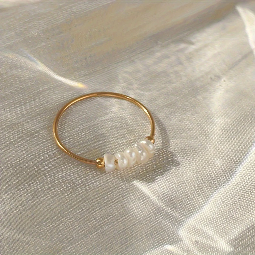 eManco Fashion Perły słodkowodne Wysokiej jakości pozłacane okrągłe pierścionki ze stali nierdzewnej Biżuteria świąteczna Prezenty hurtowo — zdjęcie 7