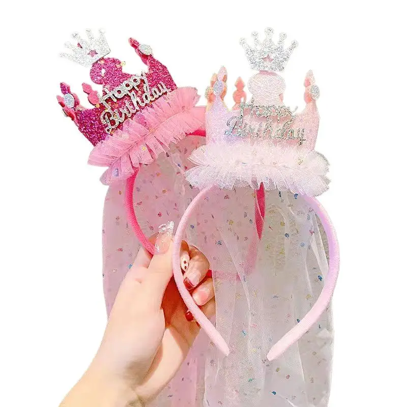 Alles Gute zum Geburtstag! Kronen-Haarreif mit langem, glitzernden Schleier, Prinzessinnen-Tiara für Mädchen, Kindergeburtstagsfeier, Fotoshooting. – Detail 8
