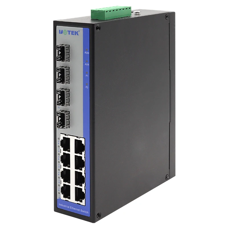 UOTEK 12-Port Full Gigabit Managed Industrial Ethernet Switch Provide WEB & CLI Management UT-62012GC-8GT4GP-RNF