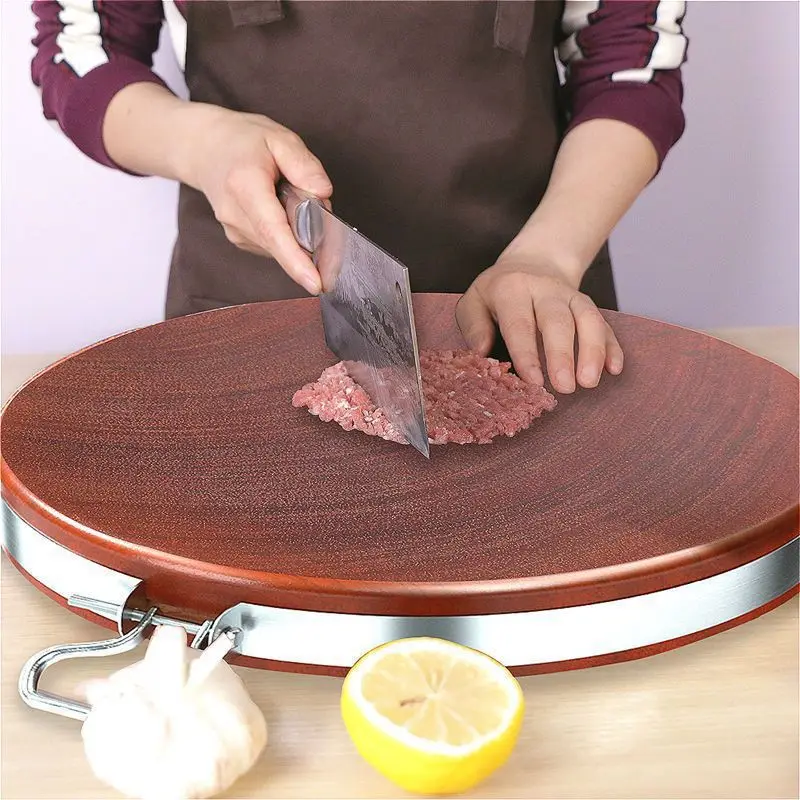 

Round iron wood cutting board antibacterial authentic dish board Solid wood household commercial whole wood cutting board