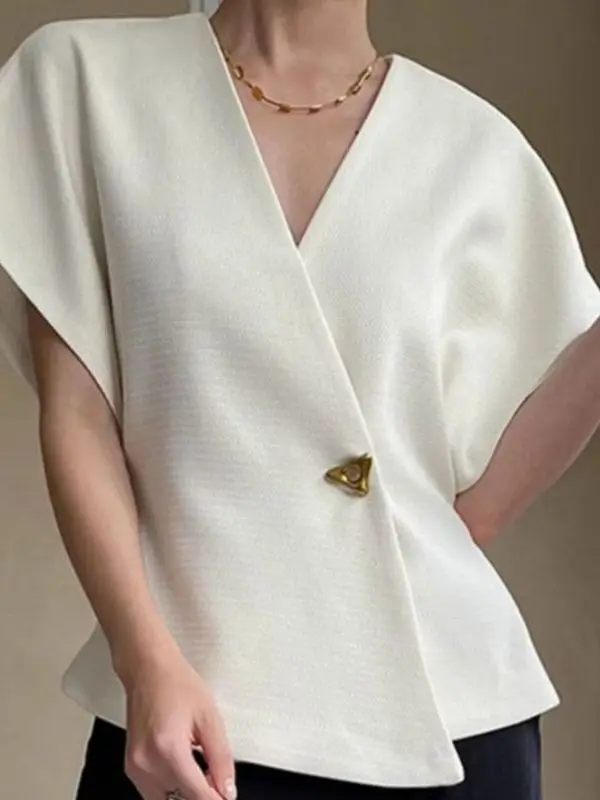 Fashionable Asymmetric Suit Jacket Shoulder Drop Sleeve Design One Button Waist Inward Slimming Top Korean Style Loose Fit