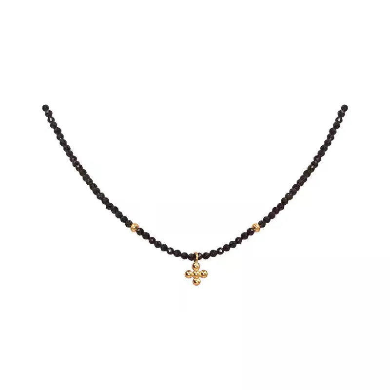 

French black spinel beaded cross pearl necklace women's light luxury niche high-end feeling stacked collarbone chain neck chain