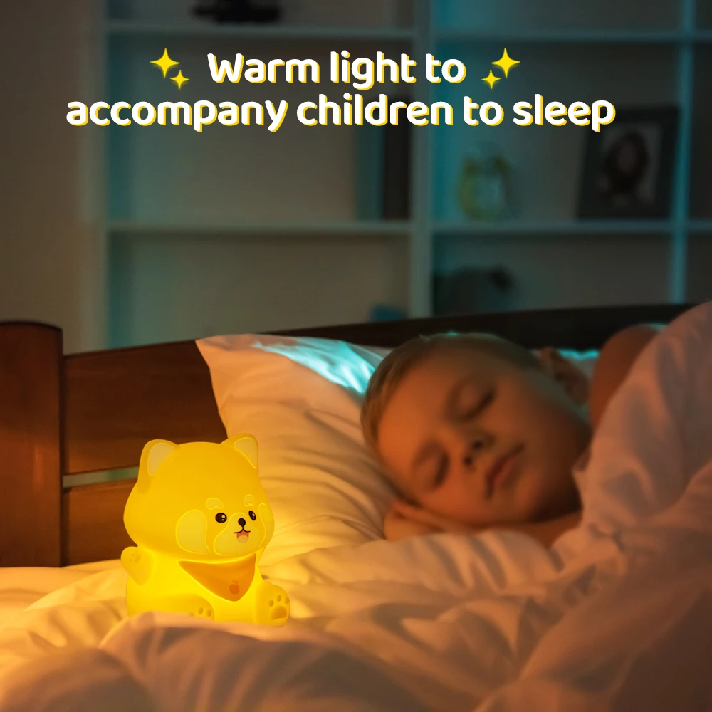 LED Red Panda Night Light Silicone Nursery Sleeping Lamp Rechargeable 2 Dimmable Levels Table Lamp with Touch Sensor for Bedroom