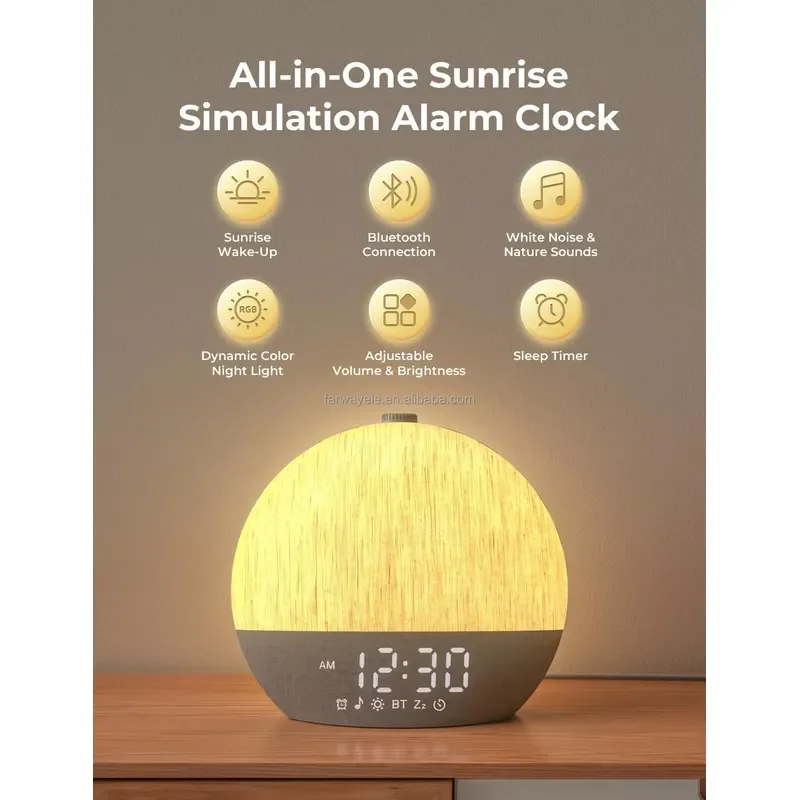 Digital Sunrise Alarm Clock with 30 Sleep Sounds White Noise Timer Wake Up Light for Bedside Deep Sleepers Heavy Sleep Aid