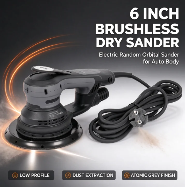 Brushless Electric Dry Sander 6 Inch Vacuum Dustless Car Paint Putty Filler Polisher Round Orbital Grinder Machine Auto Body Rep