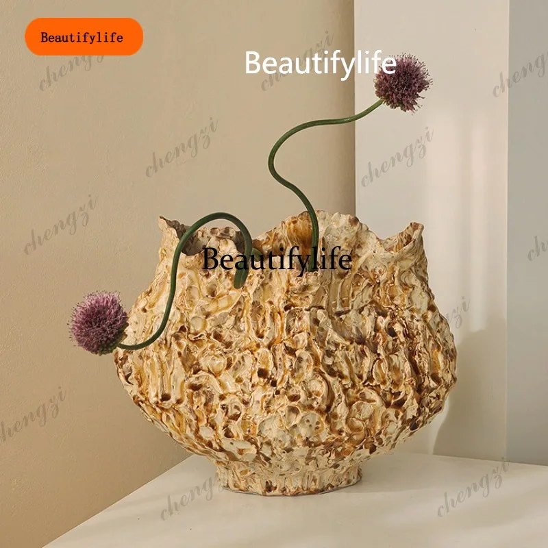 CCC Caramel-colored ceramic handmade medieval wabi wind art vase B & B living room ornament