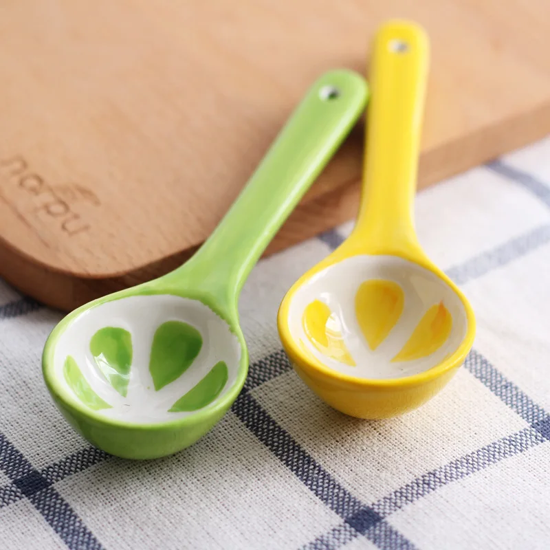 Ceramic Coffee Spoon Korean Household Tableware Spoon Dessert Cartoon Small Children Spoons Fruit Design Creative Lovely Ladle