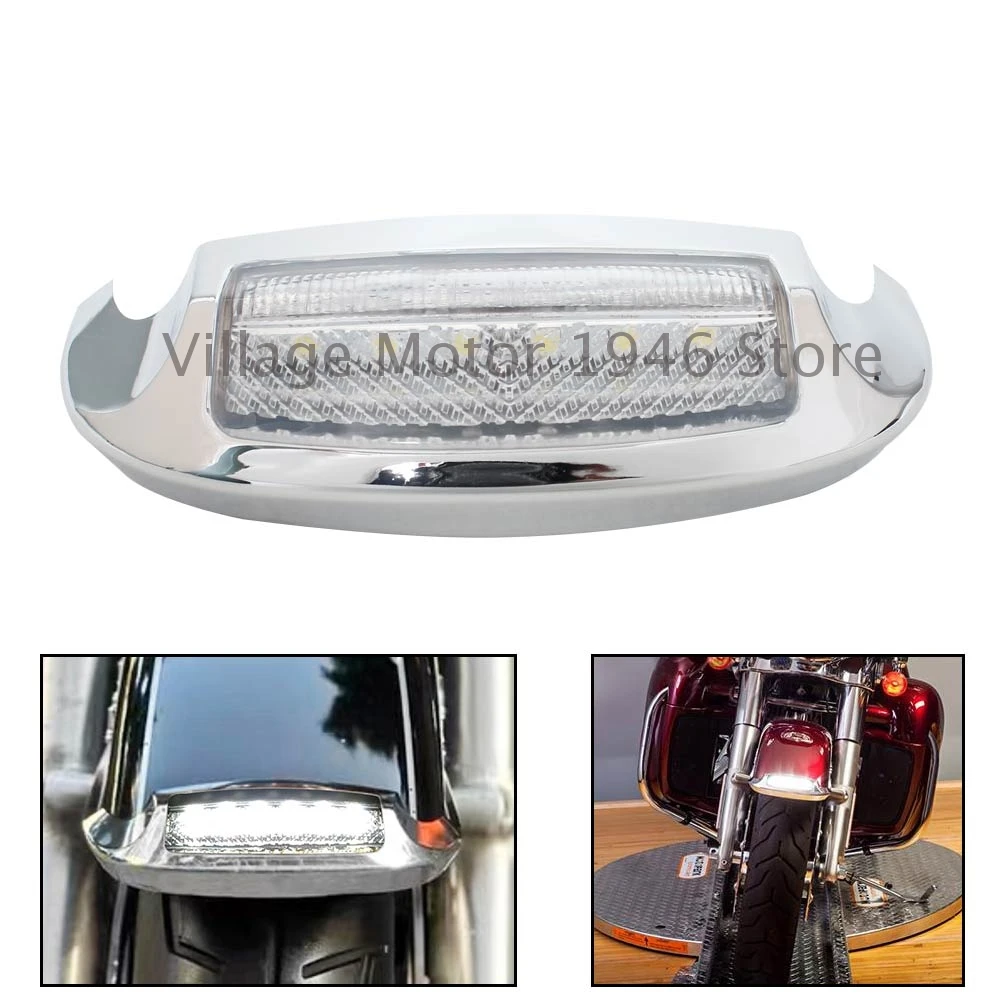 Motorcycle Tri-Bar LED  Front Tail Fender Tip Light Chrome For Harley Touring Electra Glide Ultra Classic Tri Glide CVO 2014-UP