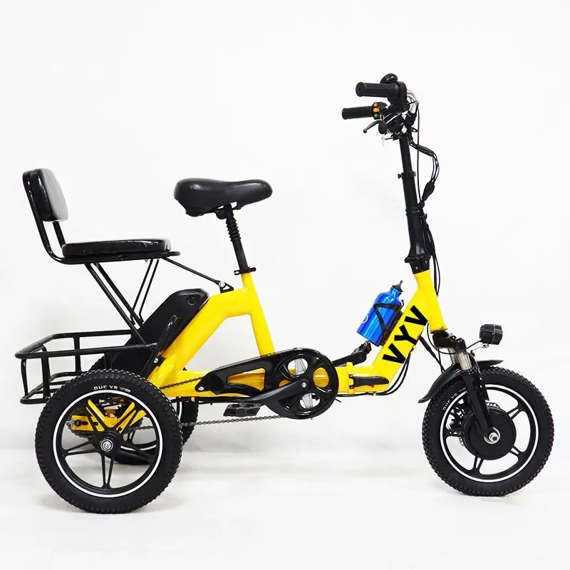14 Inch Opvouwbare Elektrische Driewieler Voor Senior 48V Driewielige Elektrische Fiets Volwassen 2 Mand Zetel Kleine Pedaal ebike