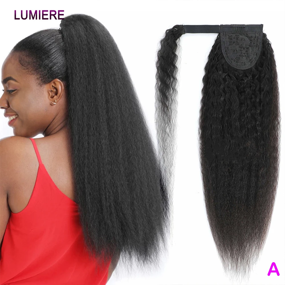 Coda di cavallo dritta Yaki crespa 100% capelli umani grezzi vergini avvolgenti clip in parrucchino colore nero naturale coda di cavallo capelli 8-24"