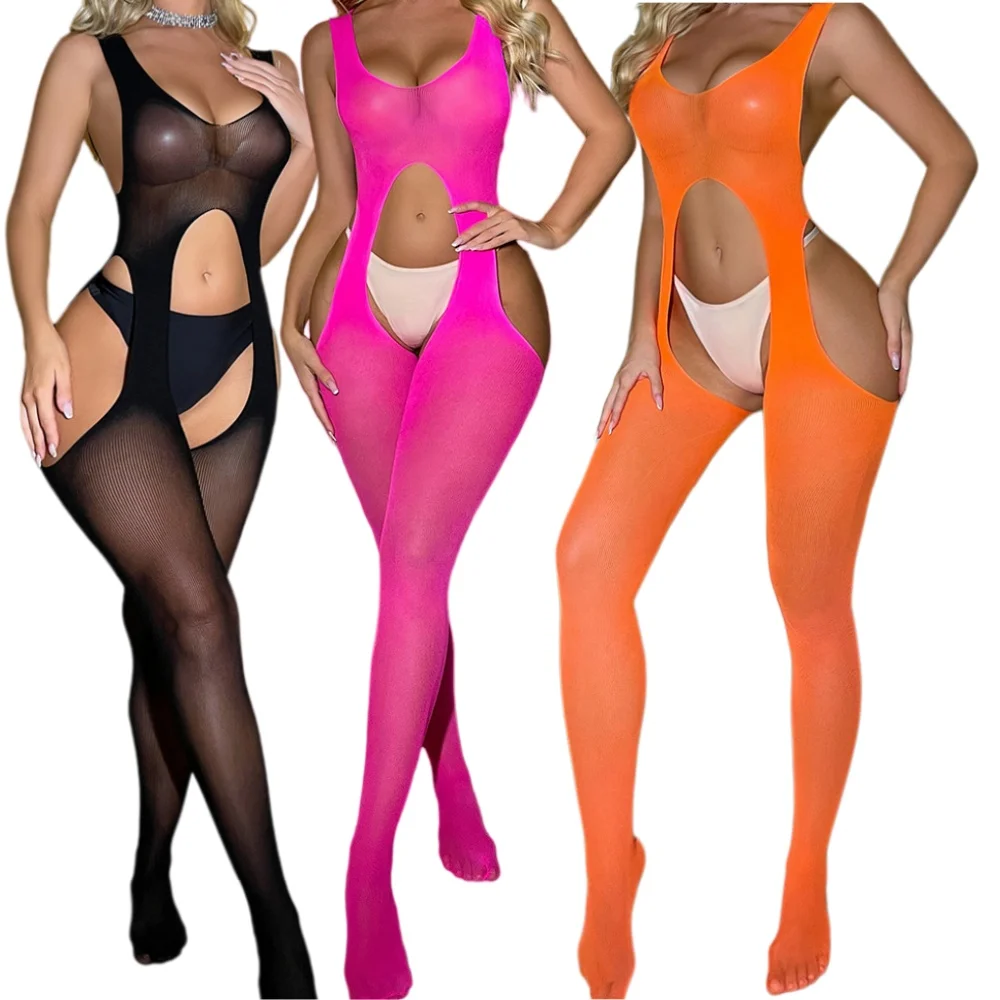Sexy crochet Fishnet Play Lingerie Babydoll Underwear costumes Chemises Teddies Sleepwear hoot sexy dress fluorescent pink