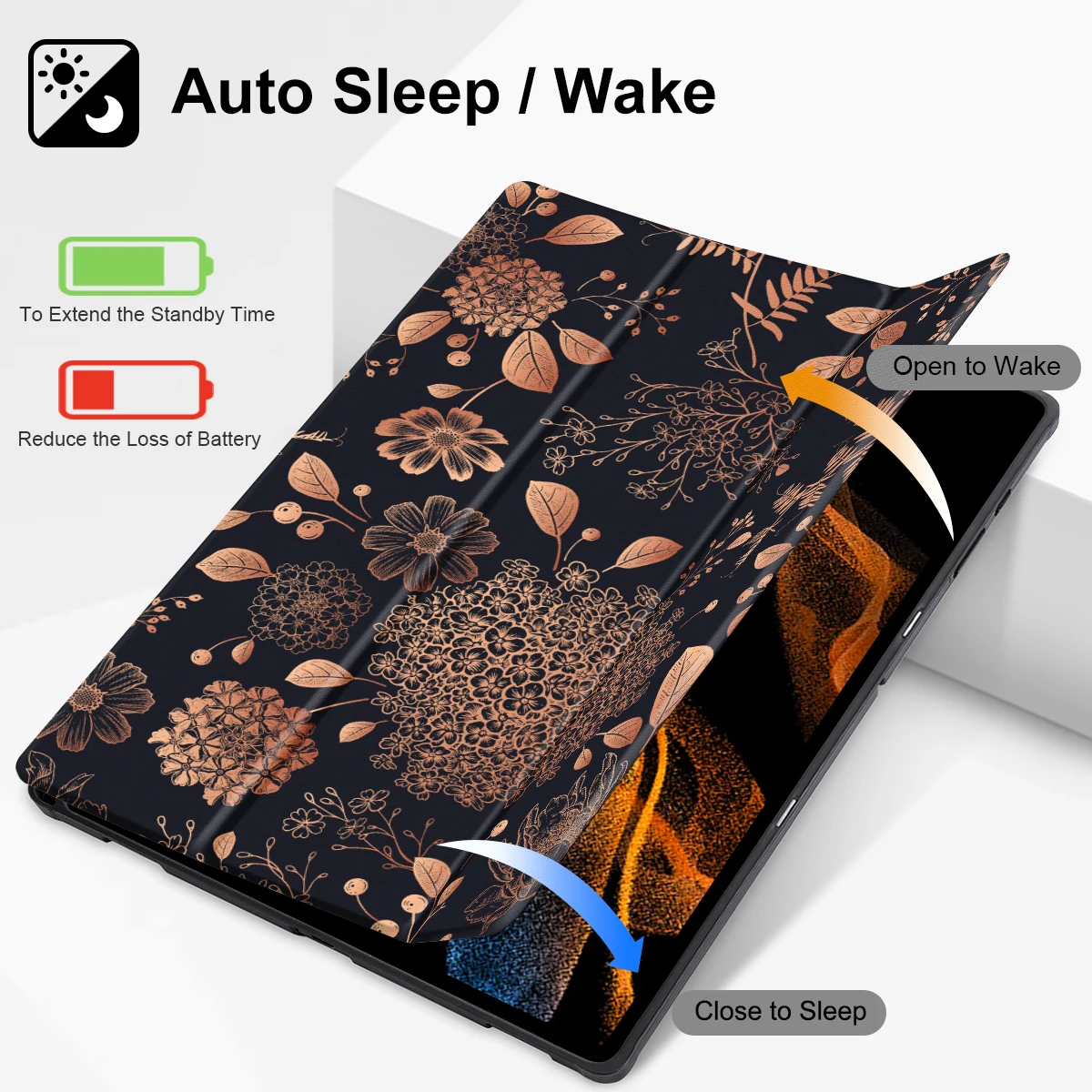 Tropic Leaves Tablet Case for Samsung Galaxy Tab S9 Ultra 14.6 inch 2023 SM-X910/X916/X918 Trifold Leather Stand Auto Sleep/Wake