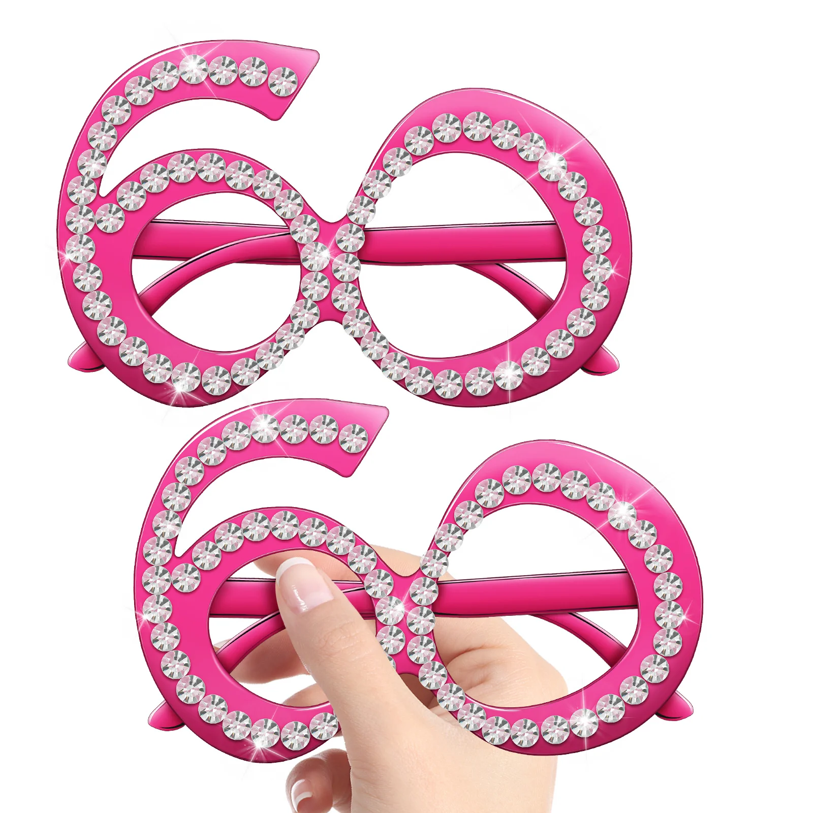 

2Pcs Glitter Rhinestone Birthday Eyeglasses Party Supplies Photo Prop Novelty Eyewear 60th Birthday Glasses