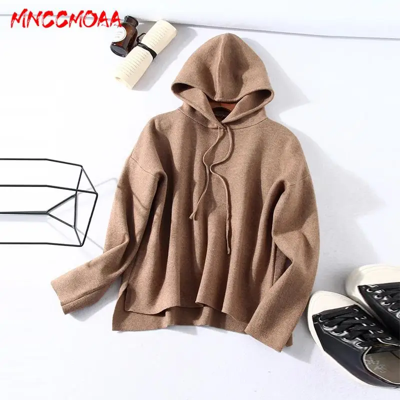 MNCCMOAA 2023 Autumn Winter Women Fashion Loose Long Sleeve Knitting Hoodie Female Solid Color Casual Straight Pants Sets