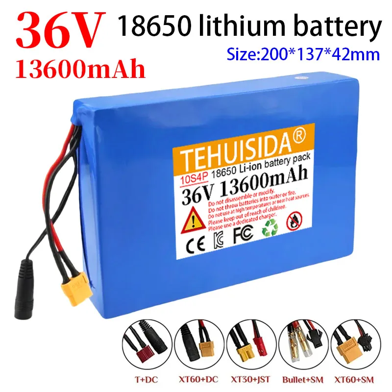100% Brand New 36V 13600mAh 18650 Battery 10S4P Battery Pack Built-in BMS 36V 13.6Ah Electric Scooter Rechargeable Battery