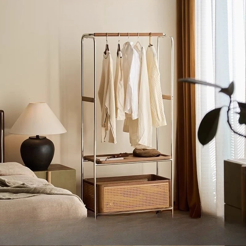 

Solid wood coat rack, bedroom black walnut overnight hanger, floor-to-ceiling vertical removable hanger