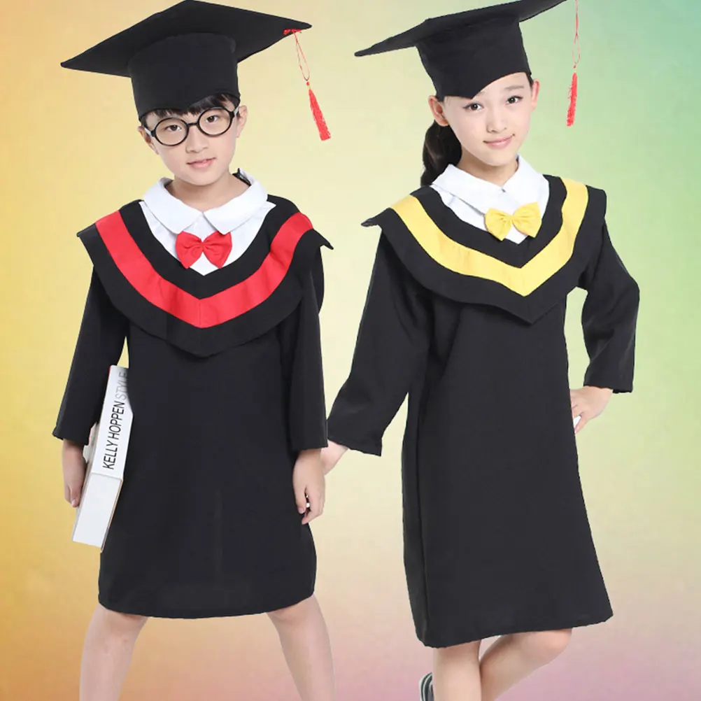 

Children's Bachelor's Clothes Graduation Gown and Hat Cap Kids Apparel Tassel Dress