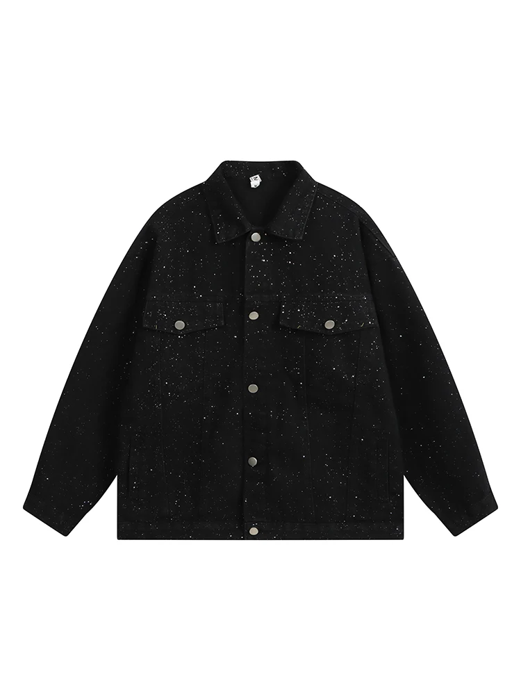 Fashion Trend American High Street Starry Heavy-Duty Denim Jacket Loose Casual Design Versatile Men's Jacket