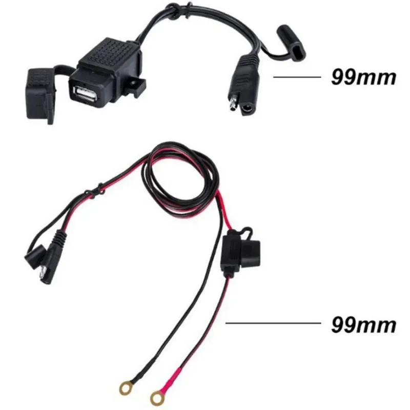 Adaptador de Cable de cargador MP4 para teléfono, SAE a USB, resistente al agua, 12V, fuente de alimentación con fusible en línea para motocicleta