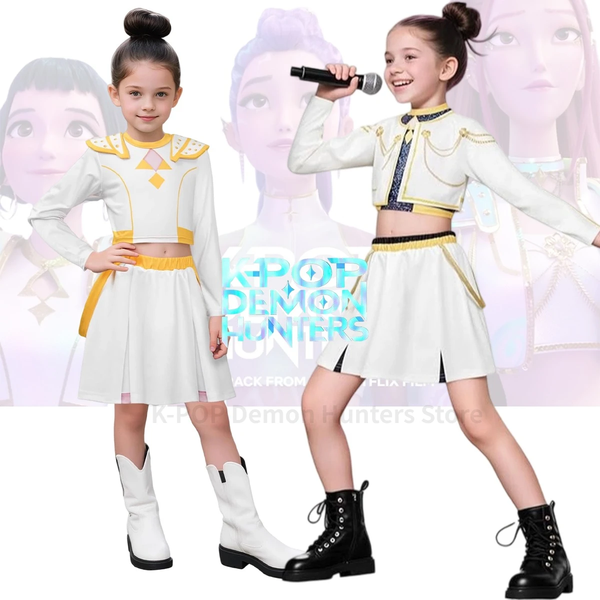 

‌‌‌Anime Kpop Demon Hunter Cosplay Rumi Zoey Mira Cosplay Full Suit Kids Girls Style Kids Stage Performance Clothes Halloween