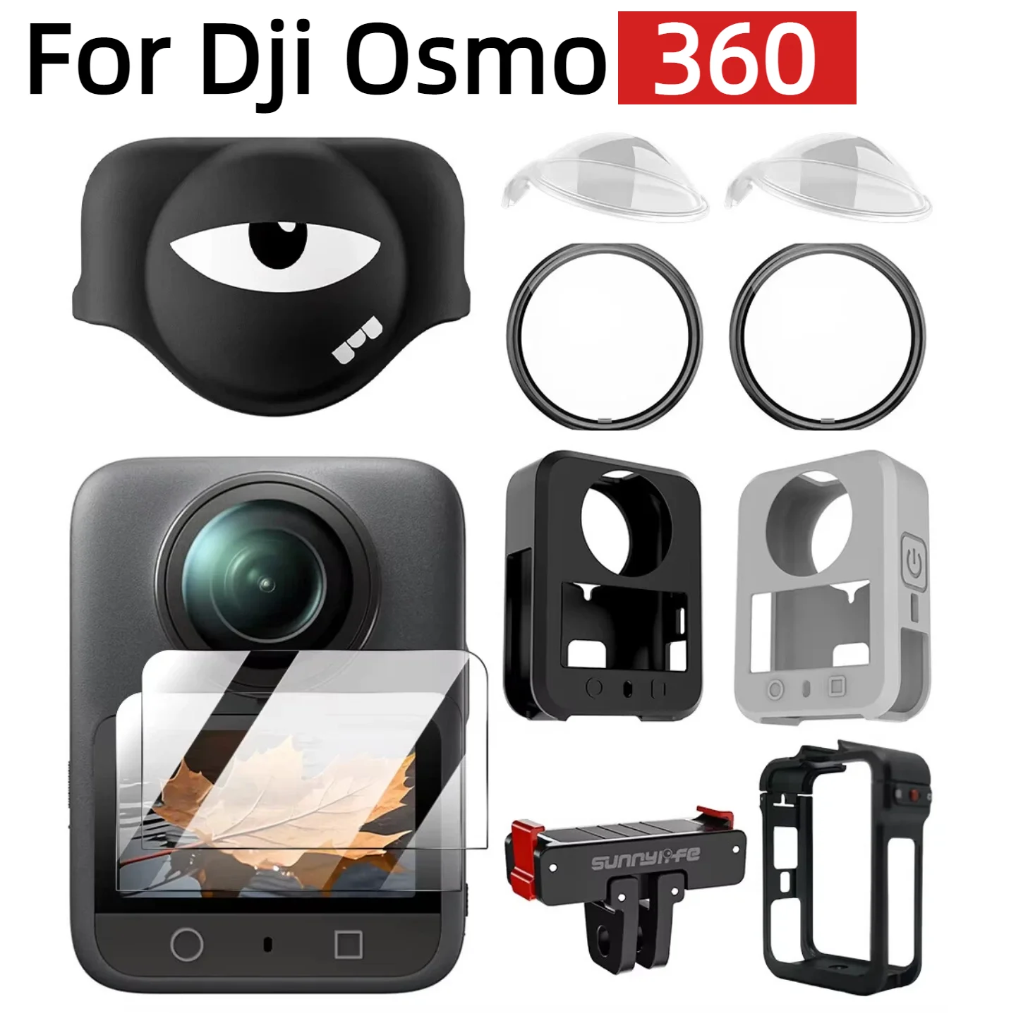 For DJI Osmo 360 Lens Guards, Screen Protector Glass, Lens Cap, Silicone Case, Frame Cage, Adapter Mount, Camera Accessories
