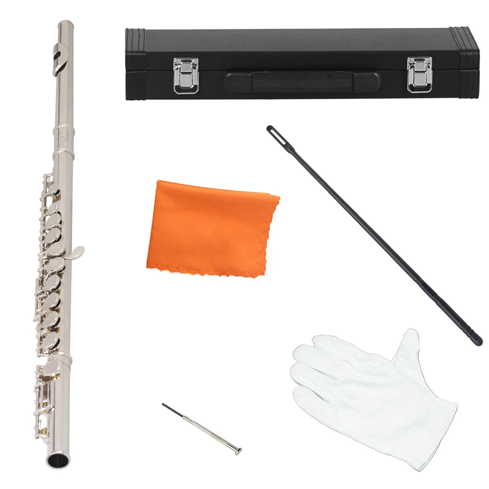 M MBAT16 Closed Open Holes C Key Flute Musical Instrument Concert Flute Silver Plated Professional Transverse Flute With E Key