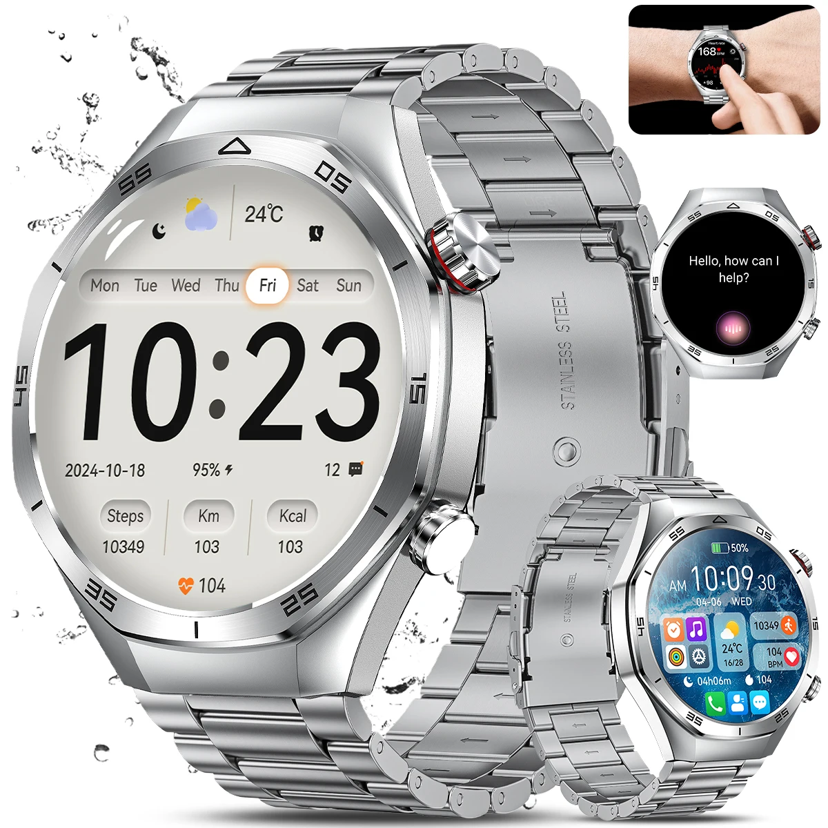 LIGE New Smartwatch Men Voice Assistant Bluetooth Call 360*360 HD Screen Men Watch Sport Heart Rate Business Men Smart Watches