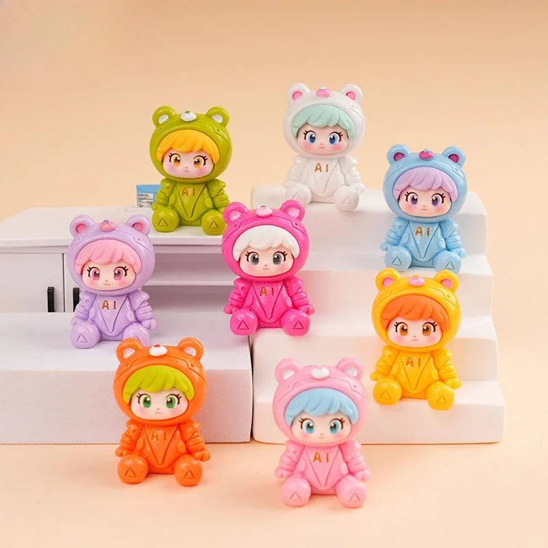 Cute AI Girl Bear Resin Figurines, Miniature Kawaii Potted Plant Decor, Cute Sitting Dolls, Micro Landscape Ornaments Gift