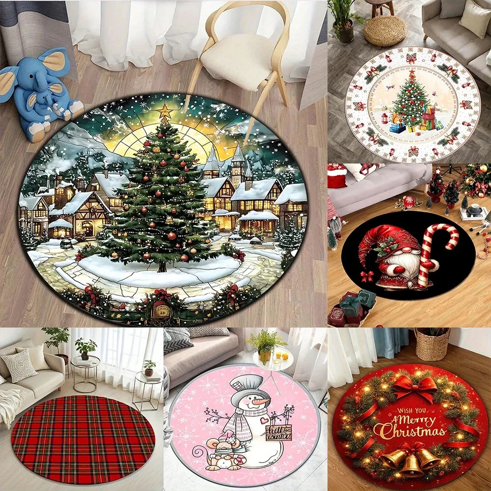 Feiertagsüberraschung Ein runder Teppich mit Weihnachtsmotiv, um eine verträumte Ferienhausatmosphäre zu schaffen, perfekt für Schlafzimmermatten und Heimdekoration