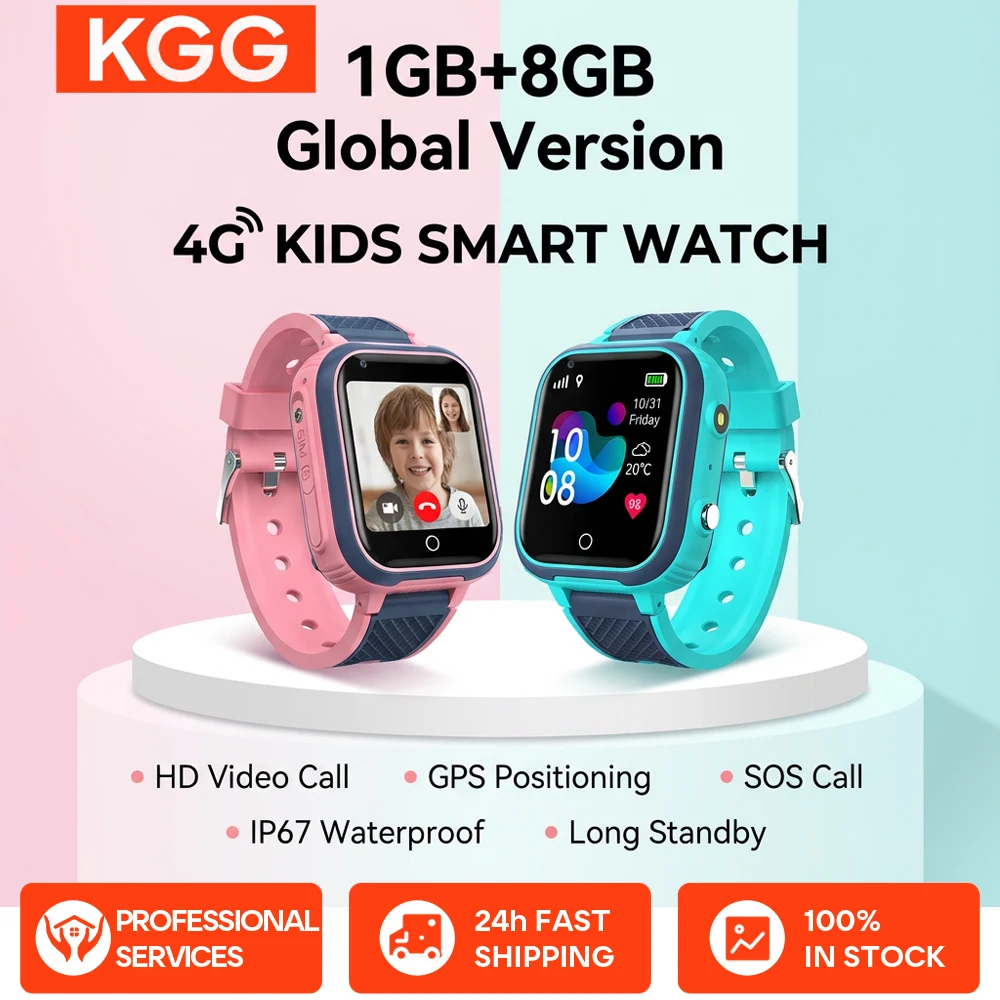 

4G Kids Smart Watch with Video Call GPS WiFi Tracker 1+8GB Waterproof, Call Back Monitor for Android iOS, Childrens Phone Watch