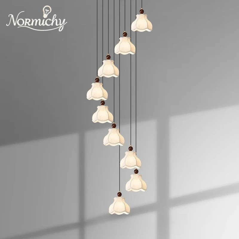 

French Vintage Chandelier Suitable for Duplex Villa Hollow Large Living Room High Ceiling Rotating Pavilion Long Chandelier