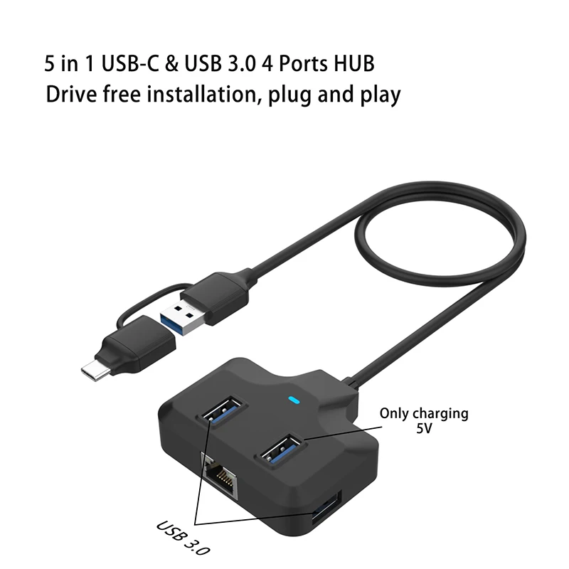 Adaptateur répartiteur Plug and Play, station d'accueil multifonction, extension informatique Ethernet, station d'accueil HUB de type C/USB