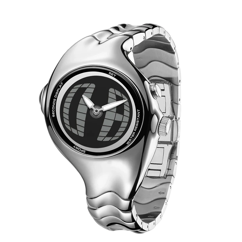 

Distortion Trendy Watches GL570 Y2K Retro Digital Watch for Men BigTic Style Titanium Alloy Polished Electronic Watches for Man