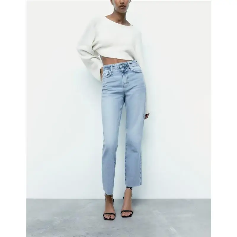 

Faionable Casual High Waist Straight Leg Cotton Denim Jeans New Autumn Arrival Small Size Women's Premium Quali