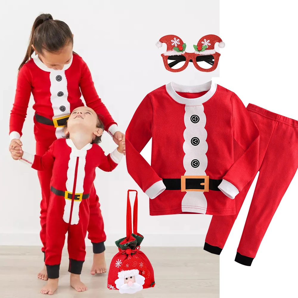 2PCS Long Pants Set for Children 2025 New Year Pajamas Printed Santa Claus 2-7Y Baby Casual Pullover Set Christmas Nightsleep