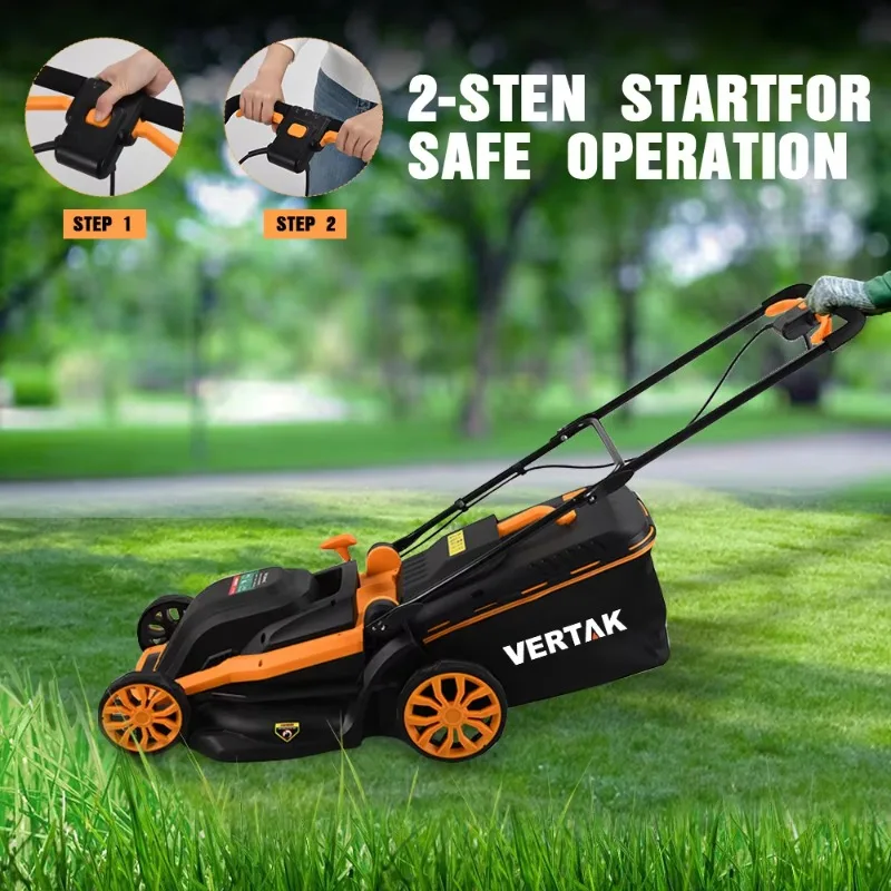 【Brand new】Vertak 1600W Brushed Electric Lawn Mower, 35L Grass Bag & 6-Pos Height Adjust, 2-Step Safe Start Lawn Cutter for Gard