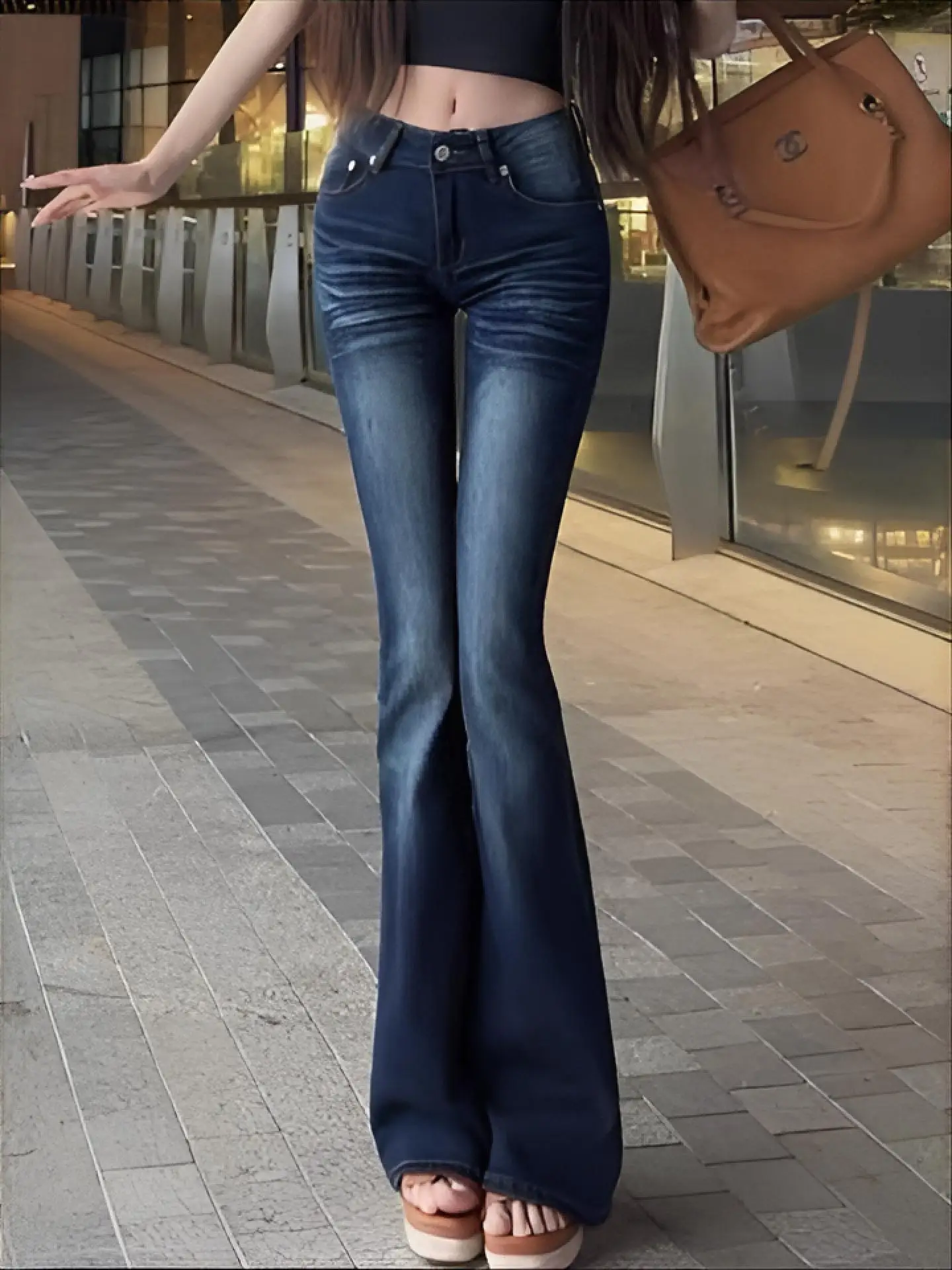 Bootcut Jeans Japanse Vrouwen Volwassen Gebonden Biack Flip Getextureerde Hoog Paars Laagbouw Taille Liften Billen Moderne Hoge Taille Femmes
