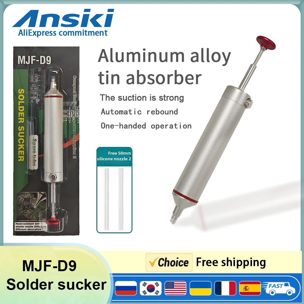 

ANSIKI MJF-D9 Solder sucker Aluminum alloy Desoldering Pump Suction Tin Gun for Electronic component Welding Repair Tool