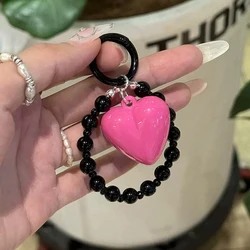 Y2k Retro Fashion Love Heart Bead Phone Bracelet Strap Charm Chain Knot Cellphone Lanyard Keychain Bag Camera keychain Pendant