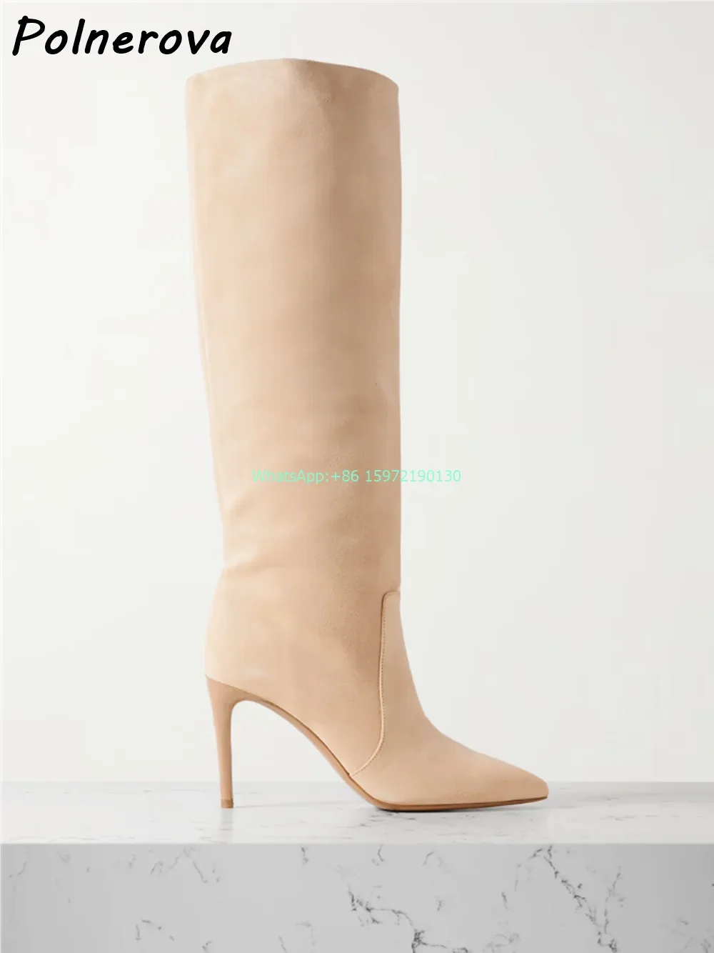 Patent Leather Sewing Boots Pointy Toe Thin Heels Slip On Concise Boots Women's Official Leisure Large Size Fashion Boots