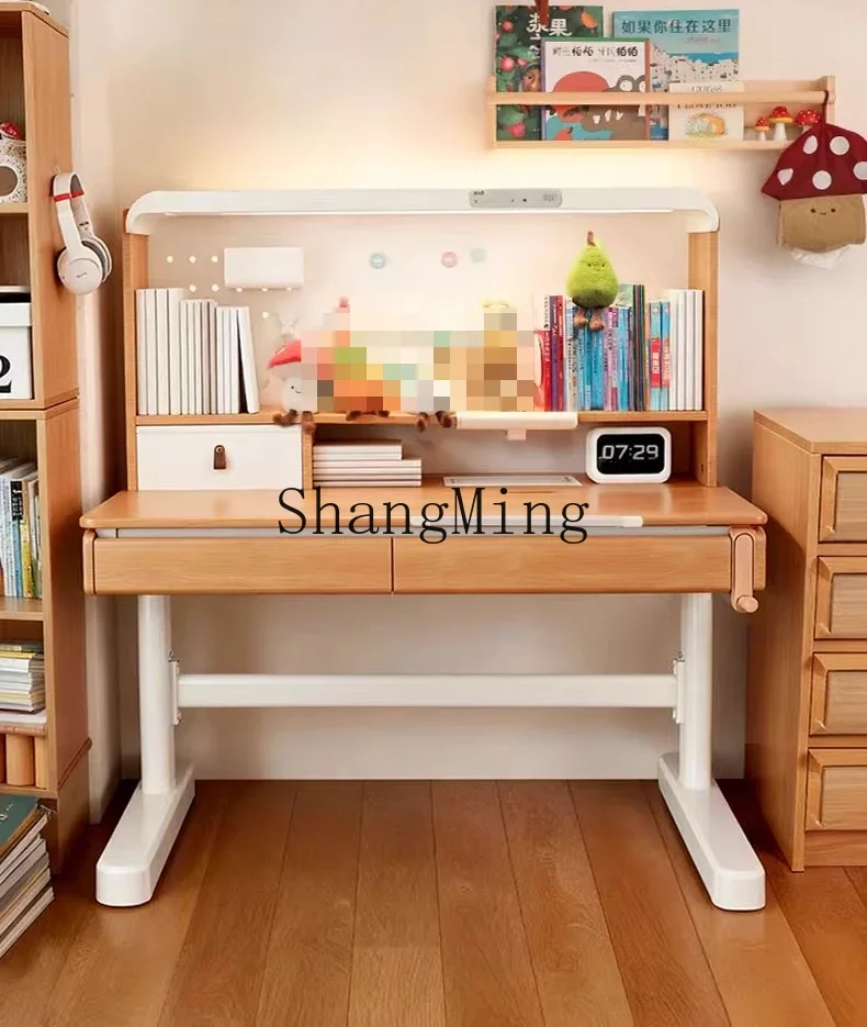 SM black and white simple study desk household writing table solid wood liftable and chair set