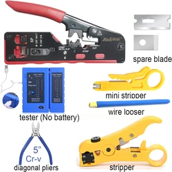 Ferramentas de crimpagem de rede, passagem pelo cabo Ethernet Stripper, tudo em um, Alicates Rj45, rede, Cat5, Cat6, Cat7, Cat8