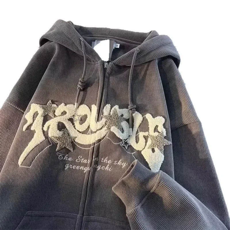 النمط الأمريكي سروال قصير هوديي المرأة الخريف الشتاء كسول نمط تصميم ملابس خارجية فريدة الهيب هوب فضفاضة تناسب لباس غير رسمي