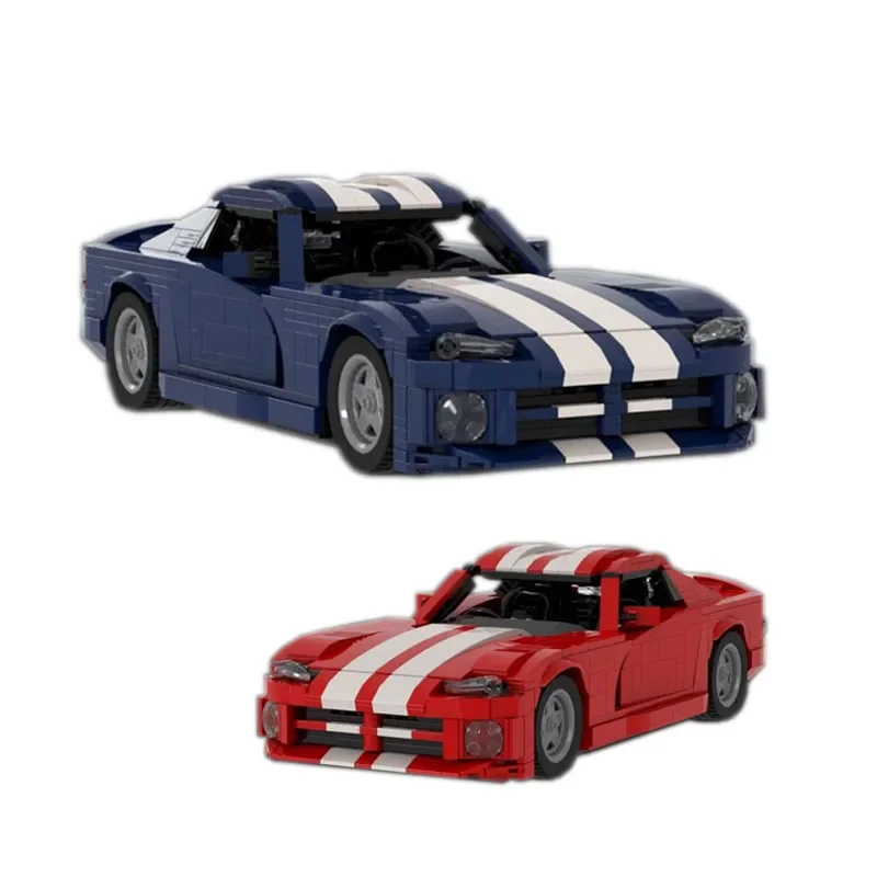 MOC- 100862   Supercoche de película GTS azul rojo versión doble montaje costura miniatura de bloques de construcción 1215 piezas niños juguete para regalo de cumpleaños