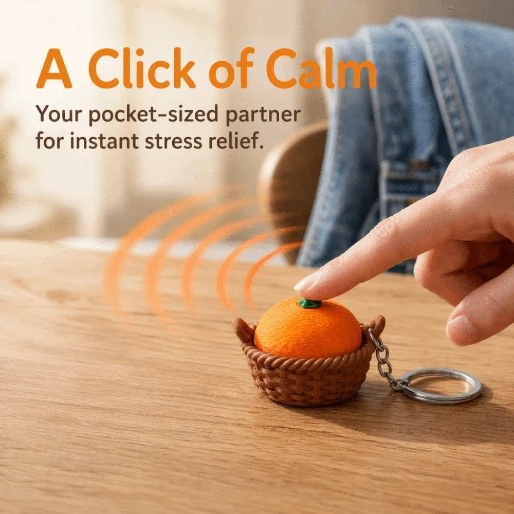 Orange 3D Printed Foods Clicker Keychain Simulation Food Funny Finger Button Pendant Sensory Fidget Calming Keychain Kids