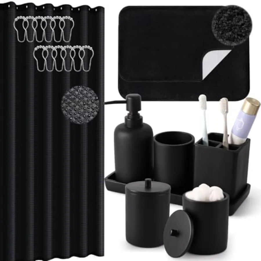 

21 Pcs atroom Accory t wit Waterproof Sower Curtain and Non Slip MatResin at t wit Tootrus older and Lotion Soap Dispenr atroom