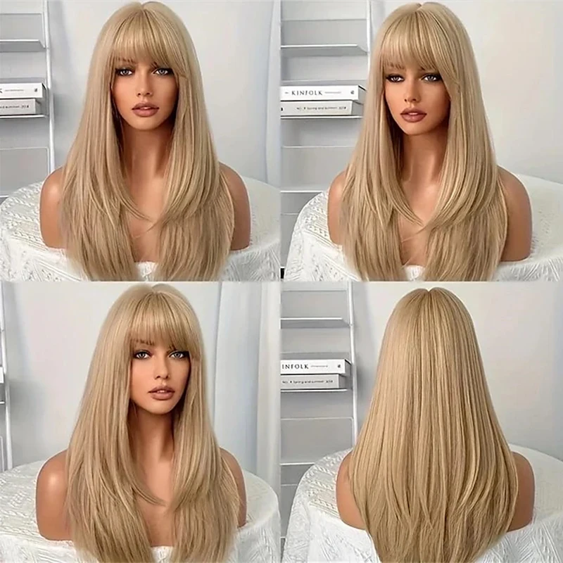 HAIRJOY  Women Long Straight Blonde Wig Synthetic Hair Wig Heat-resistant Fiber Christmas Party Wigs